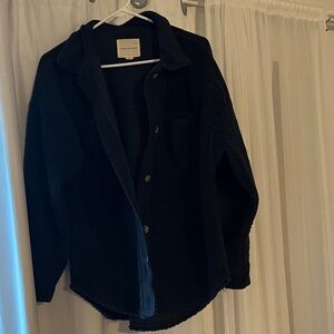 Oversized Navy American Eagle Button-Up Jacket